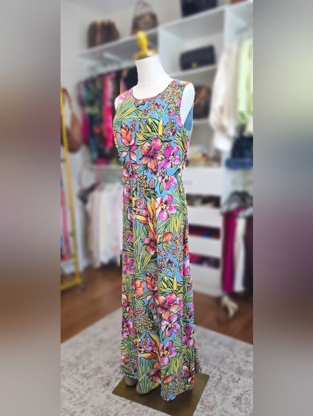 Talbots Size 6- Tropical Floral Maxi Dress - Blue Floral - Picture 3 of 7